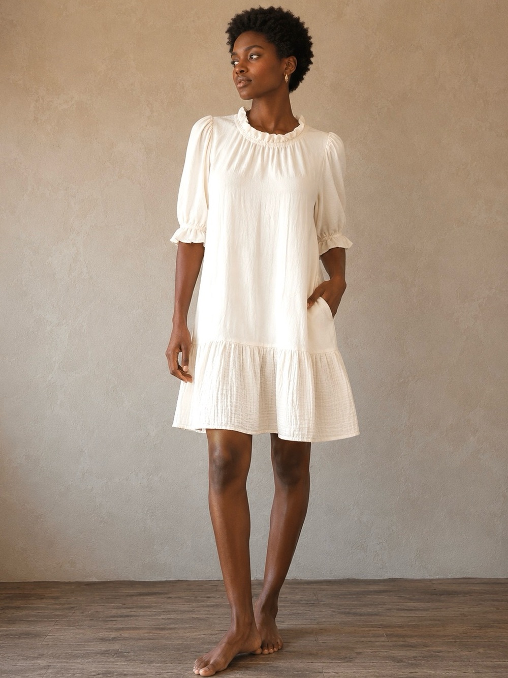 Caslon Ruffle Trim Shift Dress XS Ivory Cream Pristine New With Tags BOHO